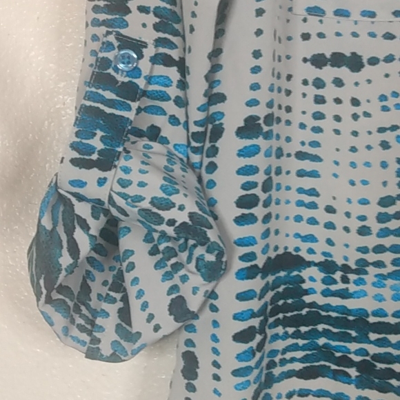 Land's End Outfitters Long Tab Sleeve Top AT&T Logo Blue Gray Pattern size US 4 - Picture 6 of 15